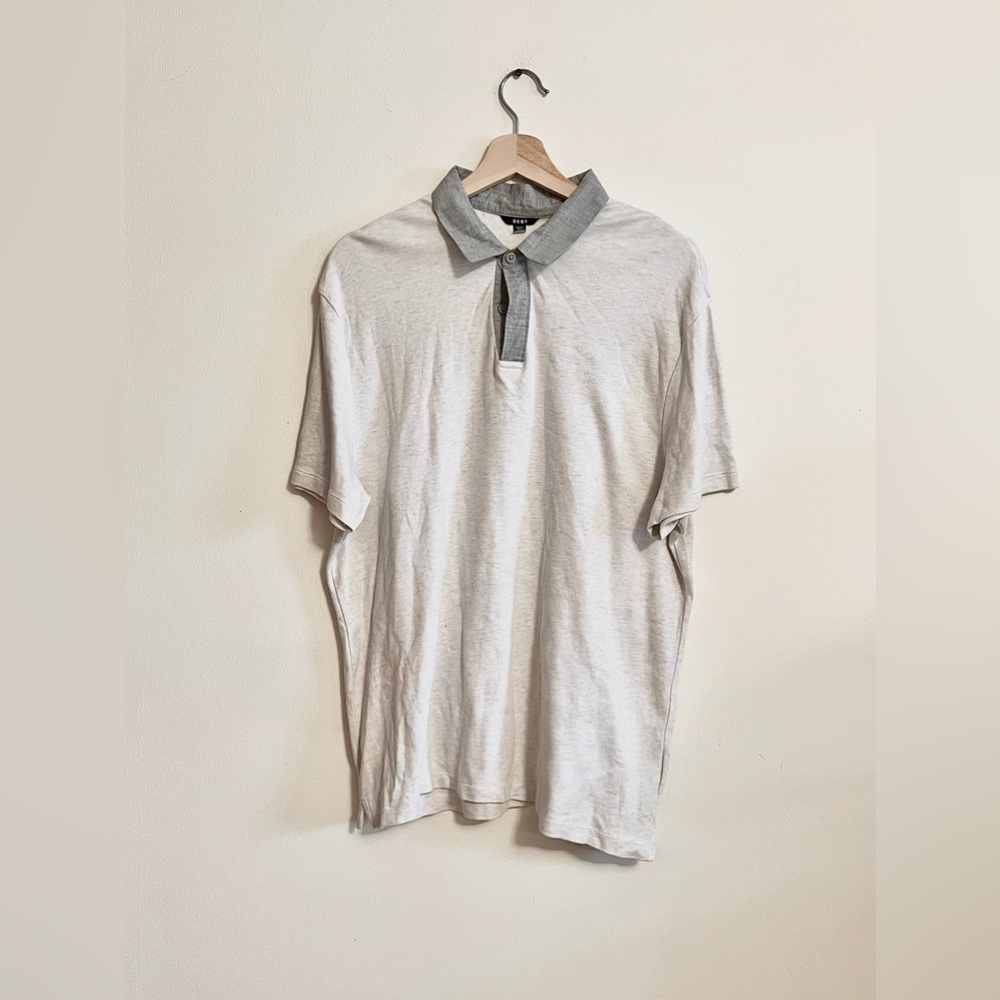 DKNY Men Dual Tone Gray Beige Cotton Polo Short Sleeve Size L